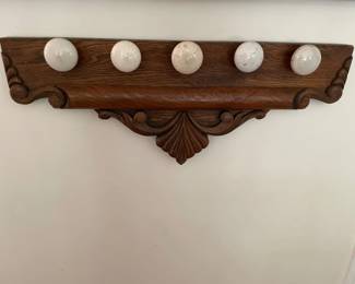 164 Antique Oak WallMounted Coat Rack with Porcelain Knobs