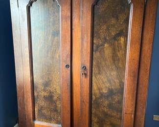 064 Victorian Mahogany Double Wardrobe Armoire with Keys