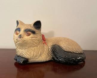 175 Vintage Chalkware Cat Figurine with Red Bow