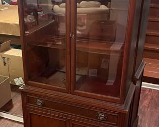 050 Cherry Wood China Cabinet with Glass Doors Greek Key Molding