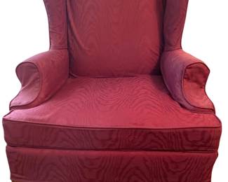 183 Vintage Wingback Chair in Burgundy Moire Fabric