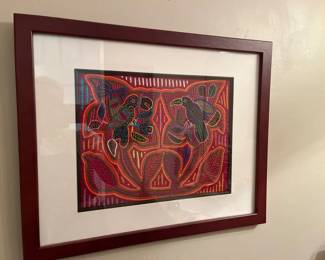 006 Framed Kuna Mola Textile Art Birds Jungle