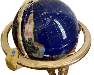 125 Gemstone Globe on Brass Tripod Stand