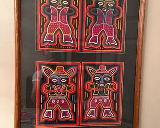 007 Framed Kuna Mola Textile Art  Set of 4 Panels