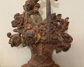 174 Antique Cast Iron Flower Basket Doorstop
