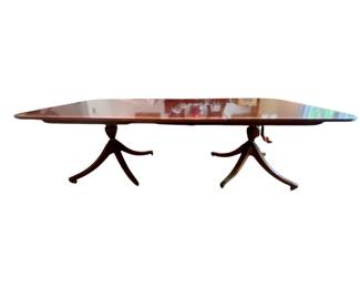 122 Mahogany Banded Dining Table with Chippendale Chairs Set