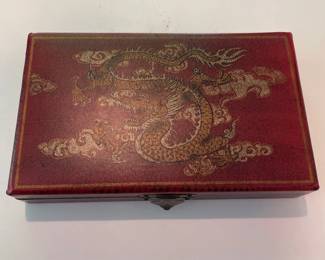 137 Red Leather Dragon Motif Decorative Box