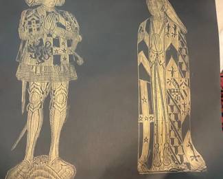 084 Medieval Brass Rubbing Pair Knight Lady in Heraldic Dress