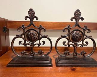 026 Ornate Cast Iron Scrollwork Bookends Pair