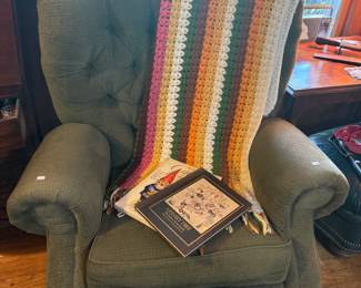 Accent Chair, Crochet Blanket 