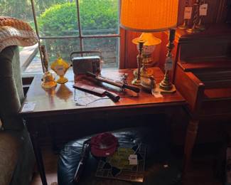 Tall Brass Candlestick, Caramel Slag Duck on Nest, Decorative Table Lamp 