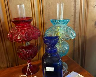 Red L.E. Smith Oil Lamp, Blue L.E. Smith Oil Lamp  