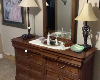 Walnut dresser with 8 drawers and mirror: Price: $145.00 in excellent condition.