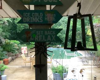 Wood signs pointing to the activities.