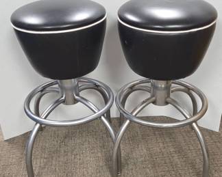 Black Upholstered Stools with Metal Frames