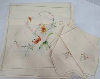 Hand-Painted Tablecloth with Matching Napkins