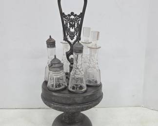 Victorian Glass Castor Set With Metal Holder