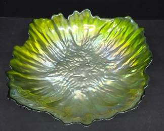 Green Iridescent Glass Bowl 14"