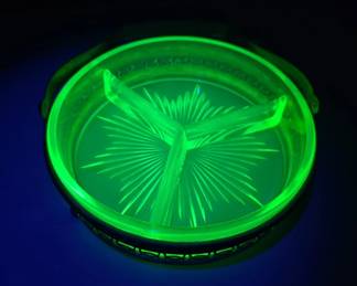 Uranium Vaseline Glass Dish with Metal Holder