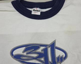 311 White Ringer T-Shirt with Blue Graphic