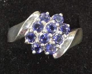 Sterling Ring with Purple Gemstones, Size 8