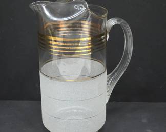 Clear Glass Pitcher With Gold Bands