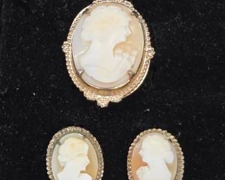 Gold-Tone Cameo Brooch and Earrings Set
