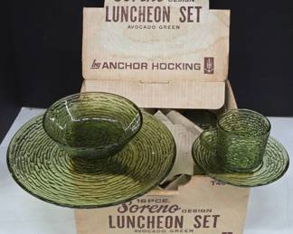 Anchor Hocking Avocado Green Soreno Luncheon Set
