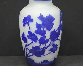 Blue and White Cameo Glass Vase