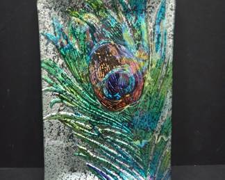 Rectangular Glass Tray with Peacock Feather Design