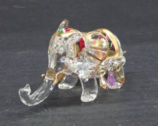 Glass Elephant Figurine with Gold Enhancements