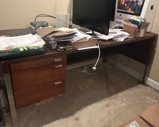 Mid-Century Modern Wood Desk with Metal Legs