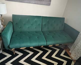 Emerald Green Velvet Tufted Futon Sofa with Gold Legs