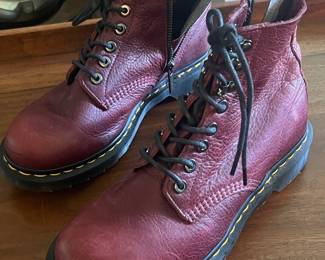 Dr. Martens 1460 Pascal Cherry Red Virginia Leather Lace Up Boots with Side Zip