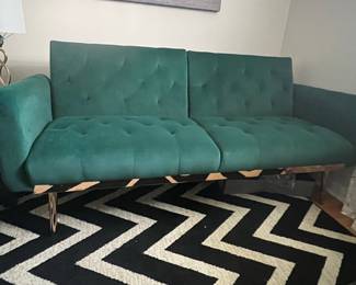 Emerald Green Velvet Tufted Futon Sofa with Gold Legs