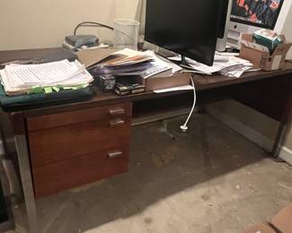Mid-Century Modern Wood Desk with Metal Legs