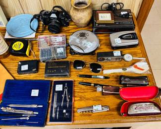 Vintage Camera, Drafting Tools, Knives, Ink Pens