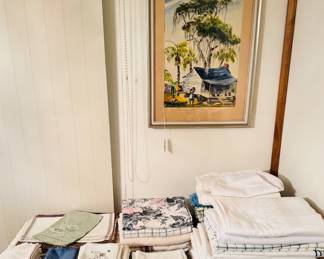 linens, original swamp cottage watercolor