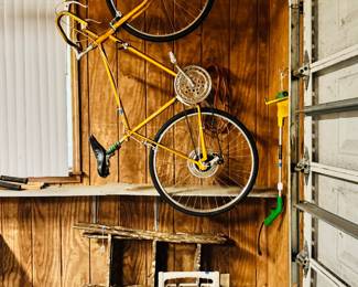 Vintage Bicycle, Step Ladder, Hose Reel, Gas Can