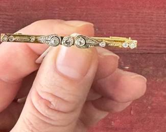 gold and diamond Deco bar pin