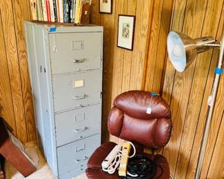 File Cabinet, Books, Desk Chair