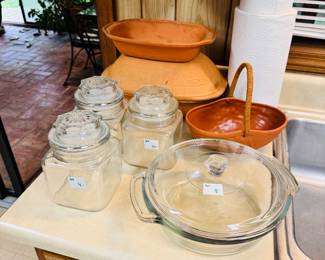terracotta bakers, canisters, etc