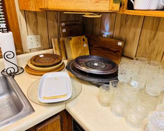 lots of wood serving pieces