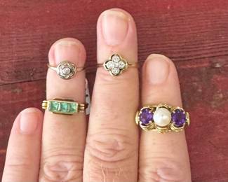 all gold, diamonds, pearl and amethyst, etc