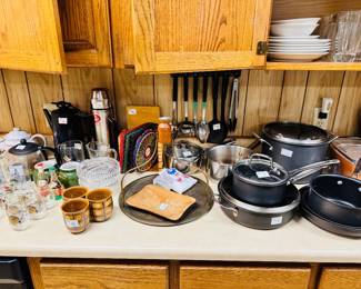 cookware, trivets, cups, utensils
