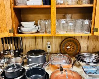 cookware, the 2 copper pieces are NEW, glassware