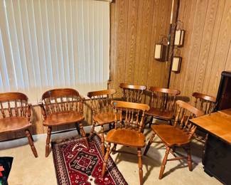 Mid Century Pole Lamp, Nice Early American Chairs, Persian Rug