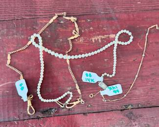 pearls and gold, goldfilled watch chain