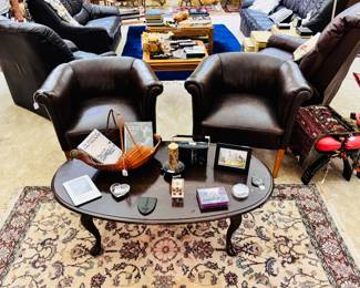 pr club chairs, coffee table, turkey basket, autographed books