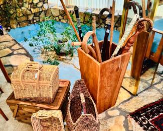 baskets, walking stick/cane collection